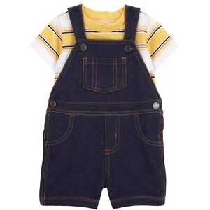 2-Piece Striped Tee & Jean Shortalls Set